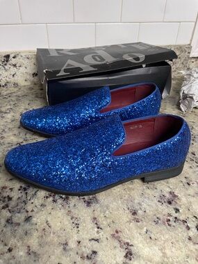Aldo Rossini Men's Blue Glitter Slip-On Dress Loafers shoes dance band steppers